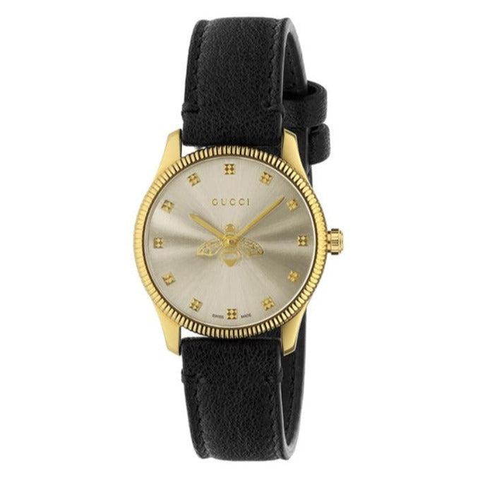 Gucci G Timeless Quartz Silver Dial Black Leather Strap Watch For Women - YA1265023