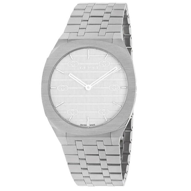 Gucci 25H Quartz Silver Dial Silver Steel Strap Unisex Watch - YA163407