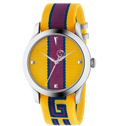 Gucci G Timeless Quartz Yellow & Purple Dial Yellow & Purple NATO Strap Watch For Men - YA1264069