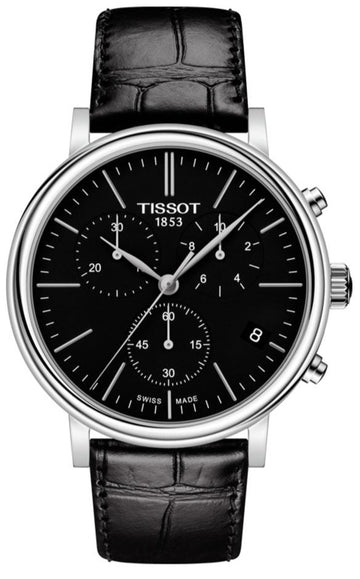 Tissot Carson Premium Chronograph Black Dial Black Leather Strap Watch For Women - T122.417.16.051.00