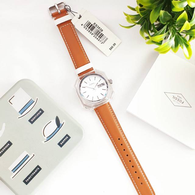 Fossil Candy White Dial Brown Leather Strap Watch for Women - ES3538