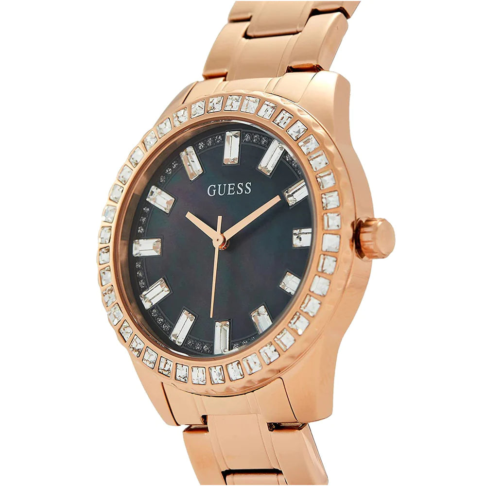 Guess Sparkler Diamonds Black Dial Rose Gold Steel Strap Watch for Women - GW0111L3