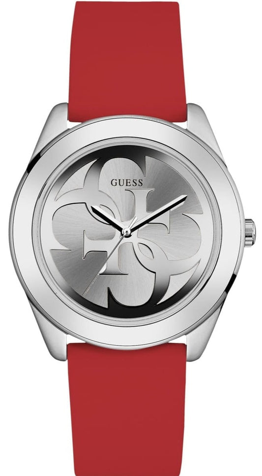 Guess G-Twist Silver Dial Red Rubber Strap Watch for Women - W0911L9