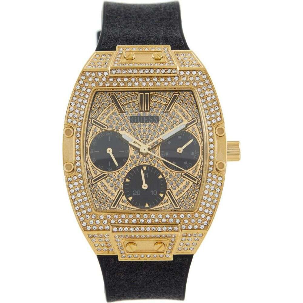 Guess Raven Diamonds Champagne Dial Black Rubber Strap Watch For Women - GW0105L2