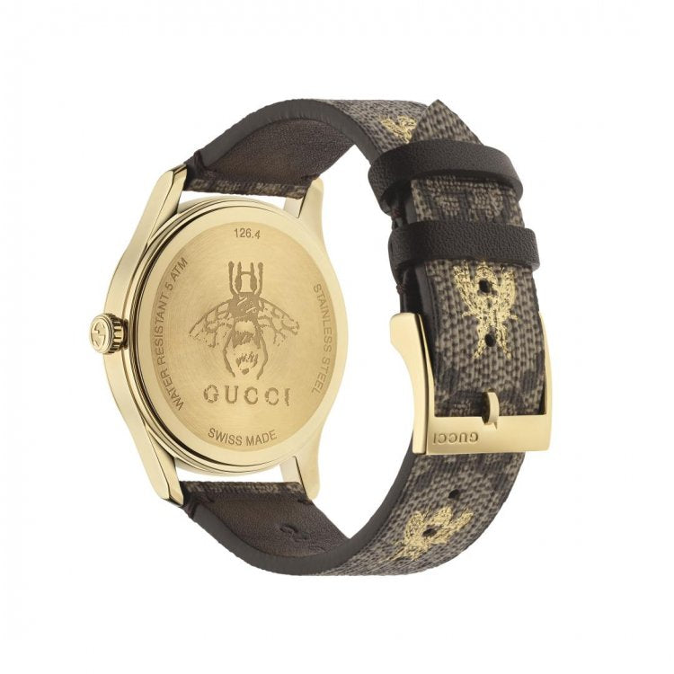 Gucci G Timeless Bee Motif Quartz Brown Dial Brown Leather Strap Watch For Men - YA1264068