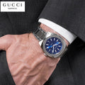 Gucci GG2570 Quartz Blue Dial Silver Steel Strap Watch For Men - YA142303