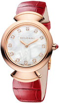 Bvlgari Divas Dream Diamonds Mother of Pearl Dial Red Leather Strap Watch for Women - DREAM102840