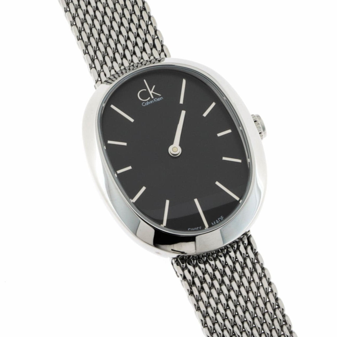 Calvin Klein Incentive Black Dial Silver Mesh Bracelet Watch for Women - K3P23121