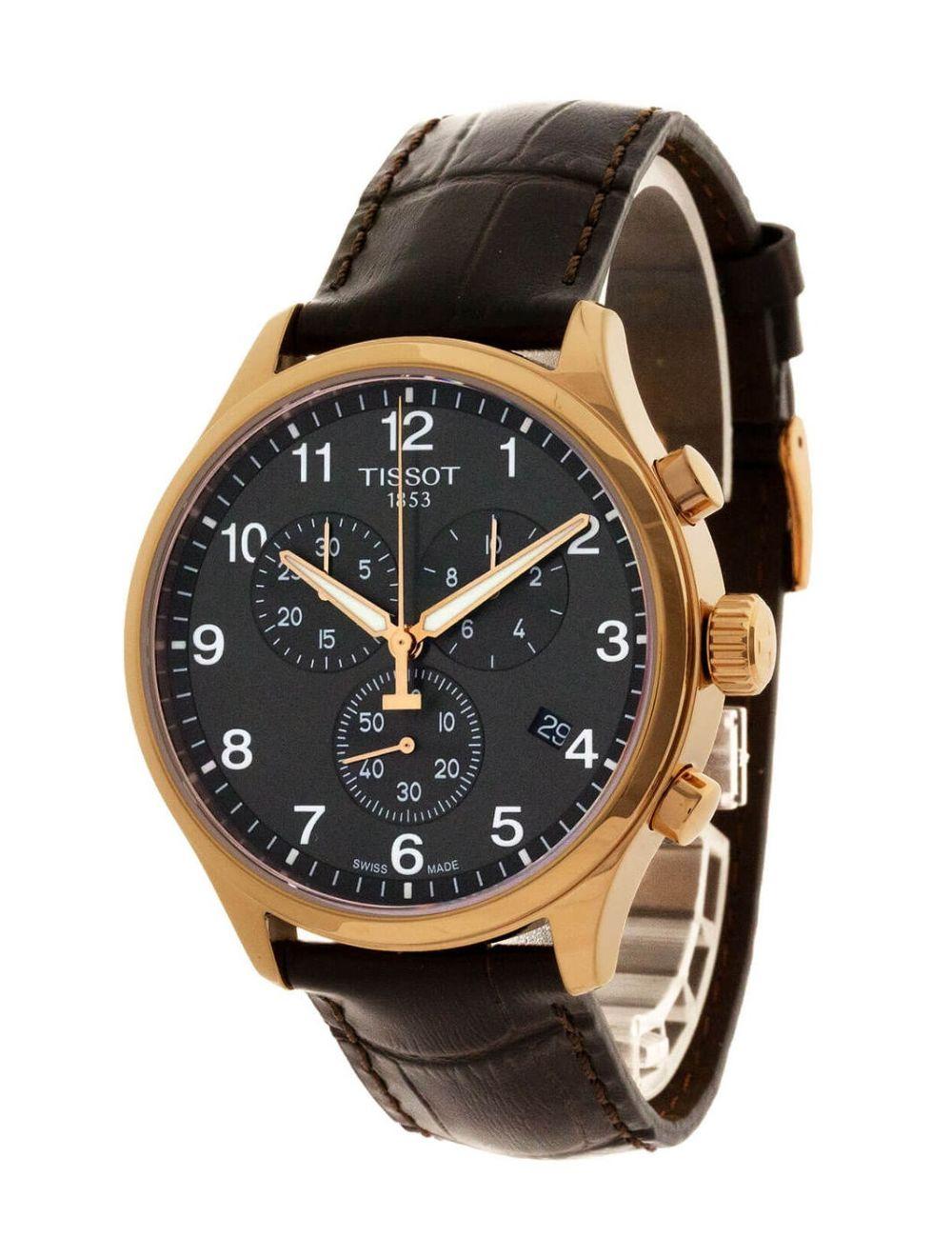 Tissot Chrono XL 45mm Black Dial Brown Leather Strap Watch For Men - T116.617.36.057.01