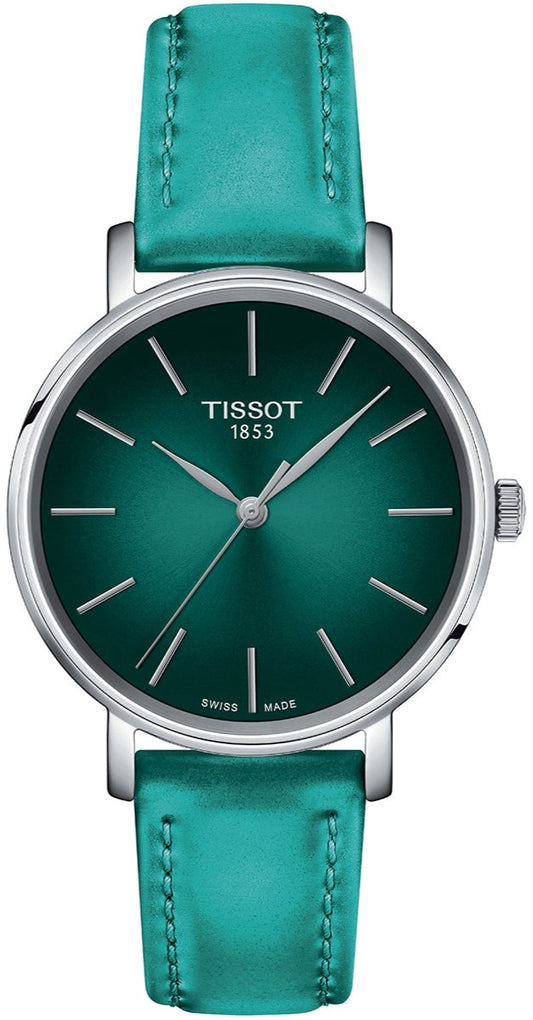 Tissot Everytime Lady Turquoise Dial Leather Strap Watch for Women - T143.210.17.091.00