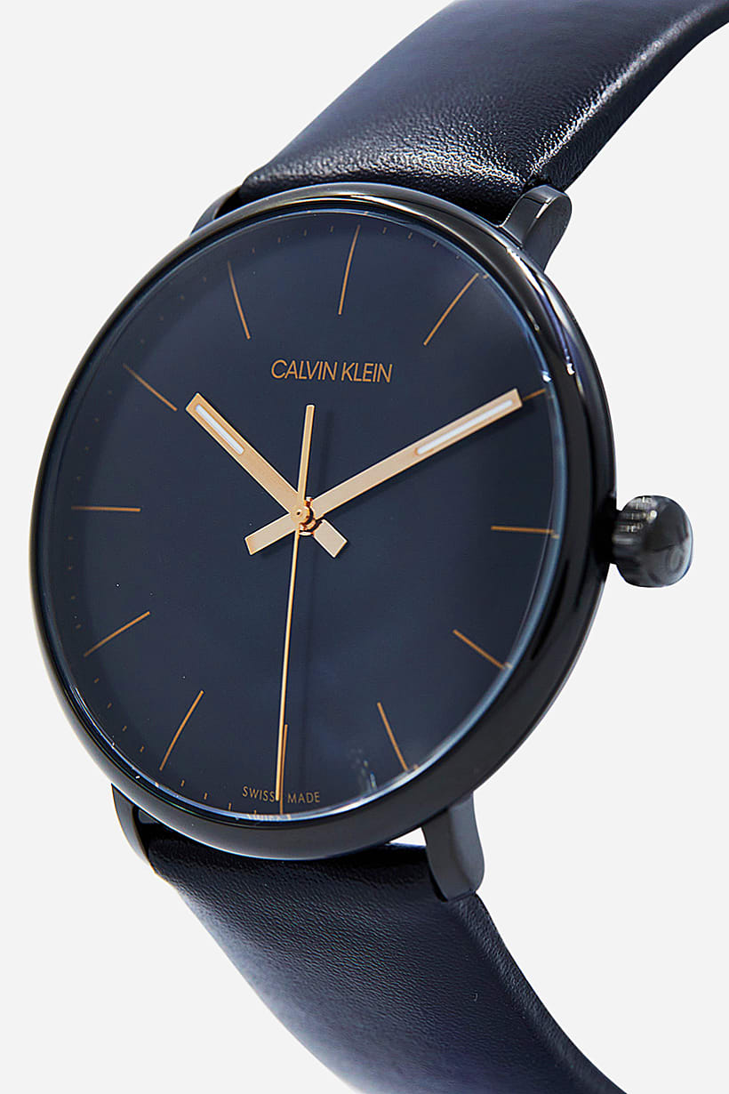 Calvin Klein High Noon Quartz Black Dial Black Leather Strap Watch for Men - K8M214CB