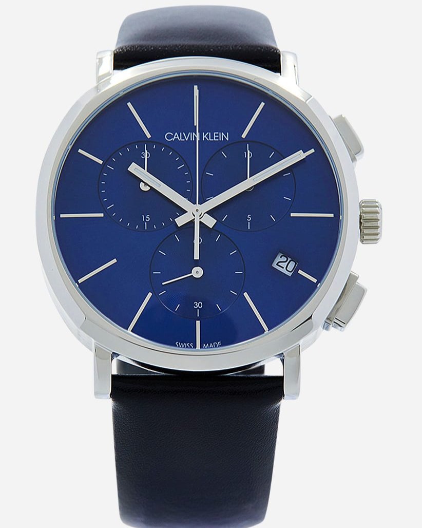 Calvin Klein Chronograph Blue Dial Black Leather Strap Watch for Men - K8Q371CN