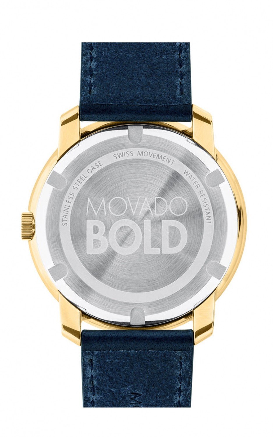 Movado Bold Gold Dial Blue Leather Strap Watch For Men - 3600469