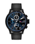 Tommy Hilfiger Jackson Quartz Blue Dial Black Leather Strap Watch for Men - 1791241