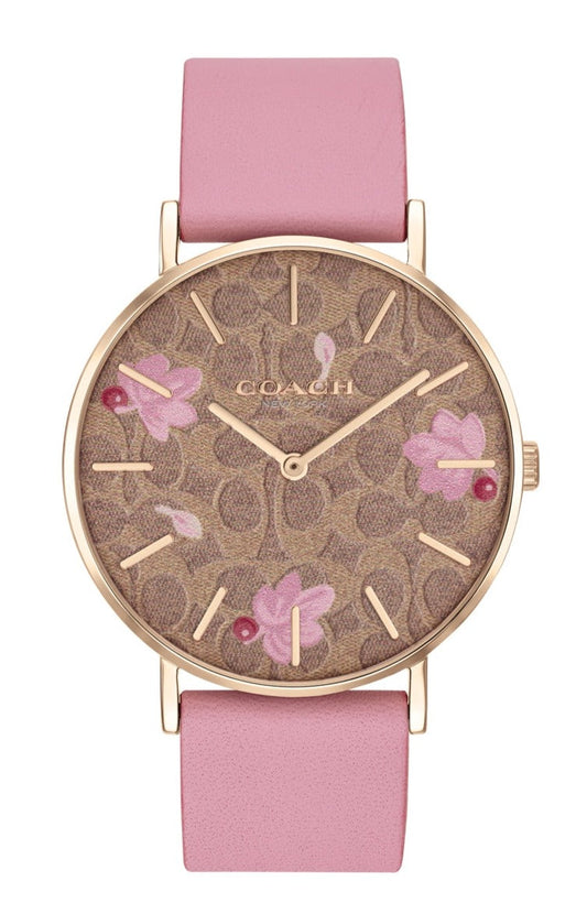 Coach Perry Floral Motif Dial Pink Leather Strap Watch for Women - 14503442