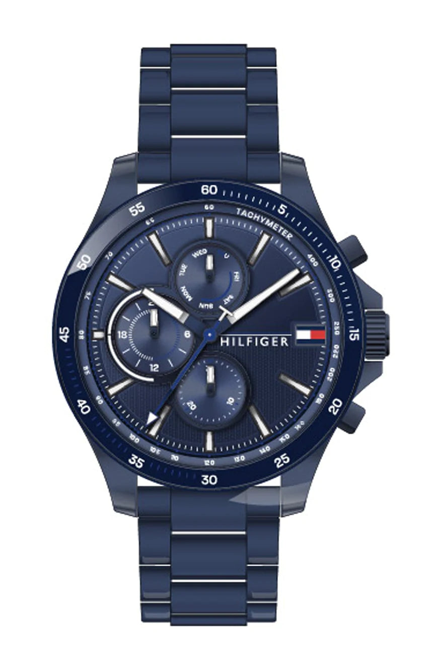 Tommy Hilfiger Bank Quartz Blue Dial Blue Steel Strap Watch for Men - 1791720