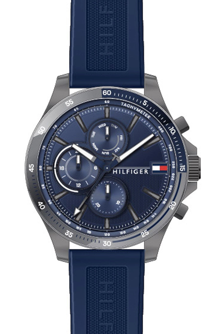 Tommy Hilfiger Bank Blue Dial Blue Rubber Strap Watch for Men - 1791721