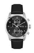 Hugo Boss Navigator Black Dial Black Leather Strap Watch for Men - 1513678