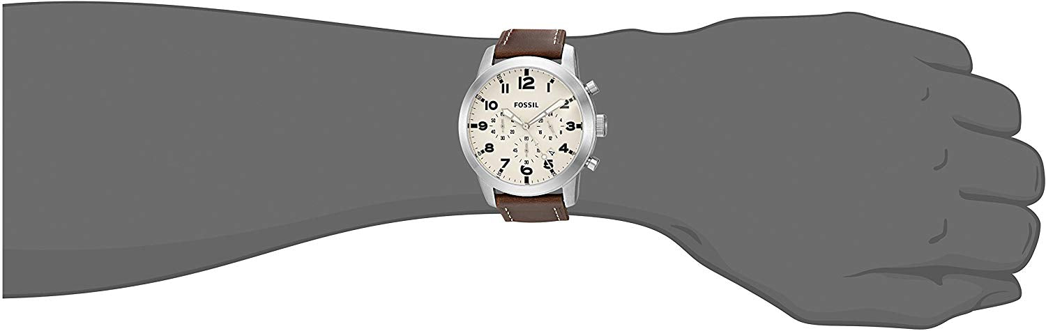 Fossil Pilot Chronograph White Dial Brown Leather Strap Watch for Men - FS5146