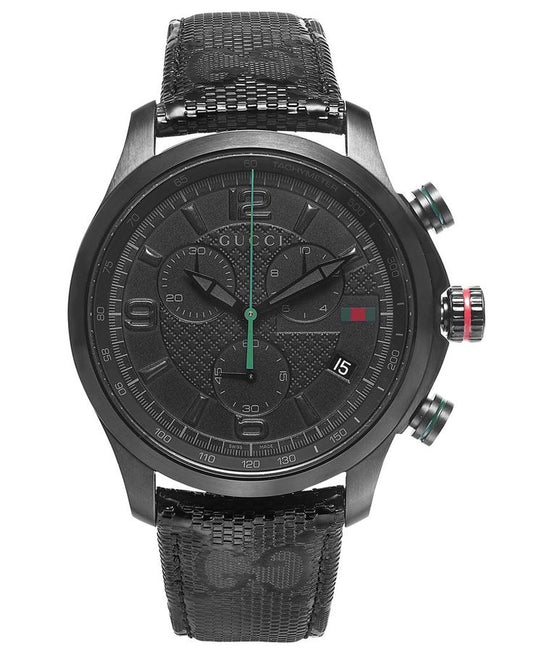 Gucci G Timeless Chronograph Quartz Black Dial Black Leather Strap Watch For Men - YA126244