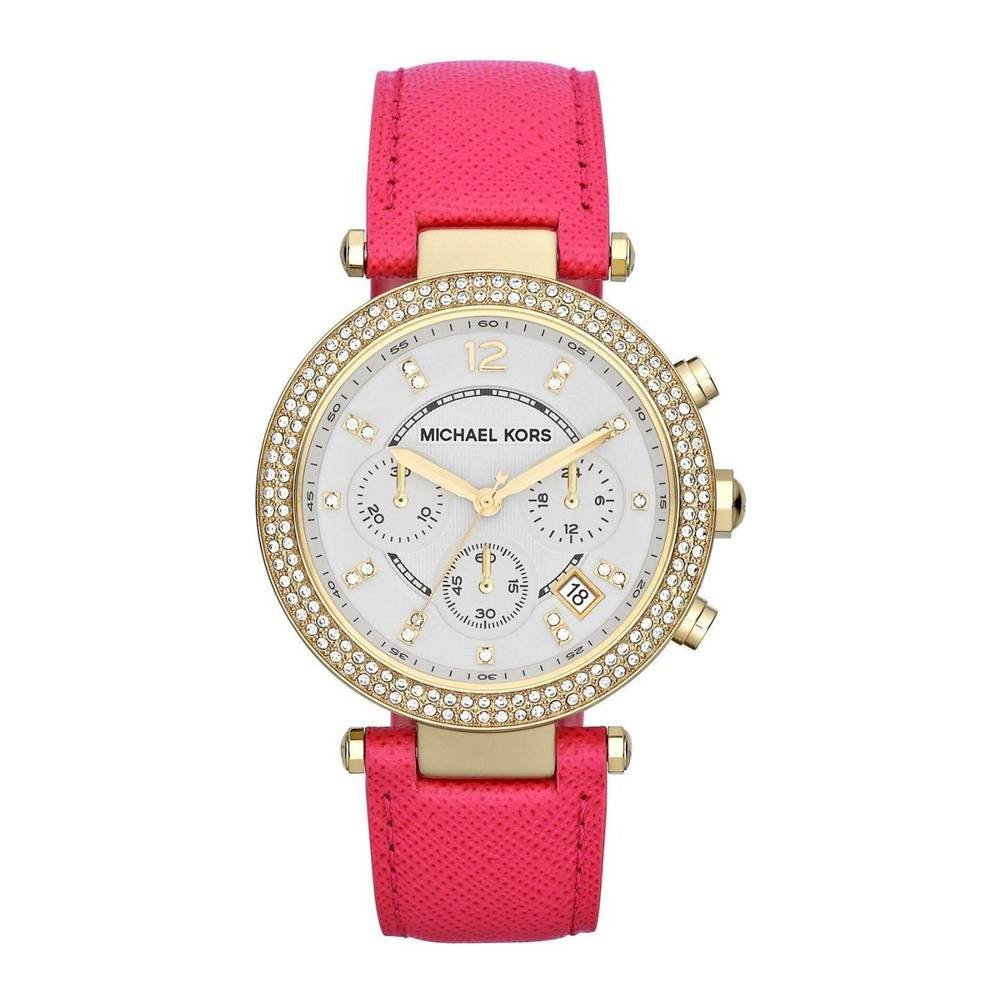 Michael Kors Parker White Dial Pink Leather Strap Watch for Women - MK2297