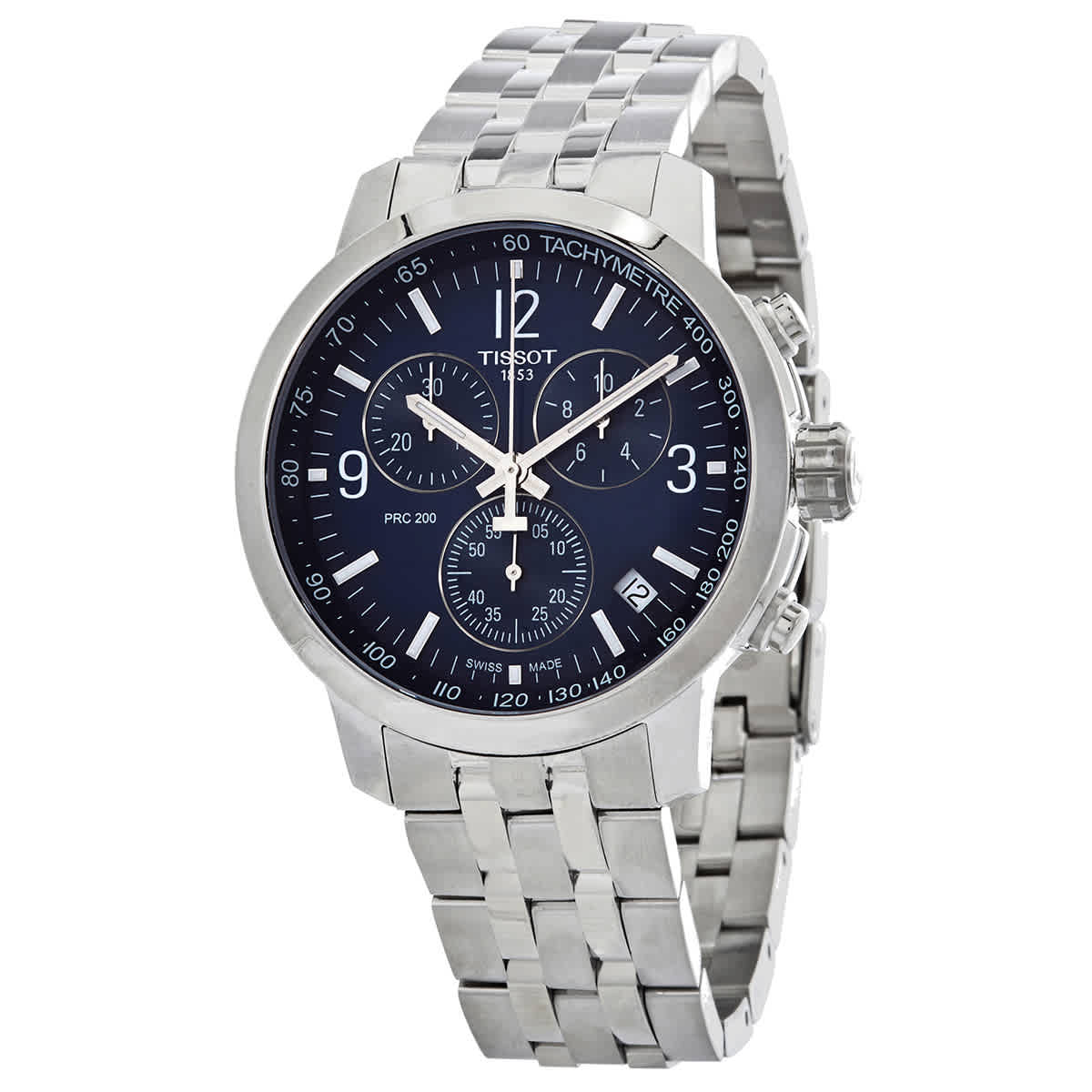 Tissot PRC 200 Chronograph Blue Dial Silver Steel Strap Watch For Men - T114.417.11.047.00