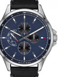 Tommy Hilfiger Shawn Multi Function Quartz Blue Dial Black Leather Strap Watch for Men - 1791616