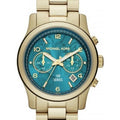 Michael Kors Runway Hunger Stop100 Series Blue Dial Gold Steel Strap Watch for Women - MK5815