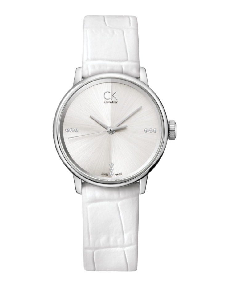 Calvin Klein Accent White Dial White Leather Strap Watch for Women - K2Y2Y1KW