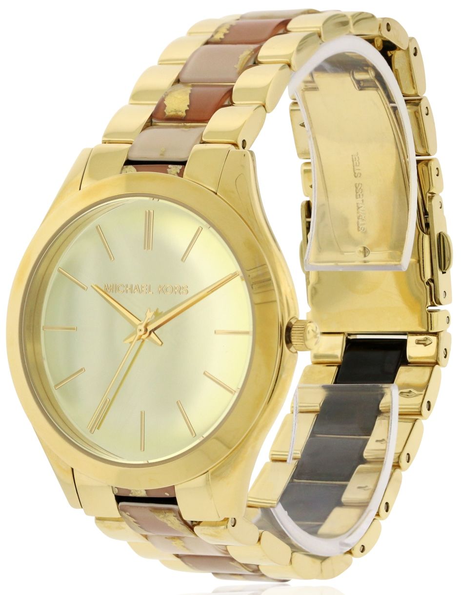 Michael Kors Slim Runway Gold Dial Two Tone Steel Strap Watch for Women - MK4300