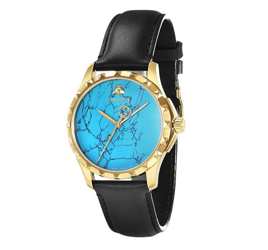 Gucci G Timeless Quartz Blue Dial Black Leather Strap Watch For Men - YA126462