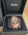 Hugo Boss Trophy Chronograph Grey Dial Rose Gold Steel Strap Watch for Men - 1513632