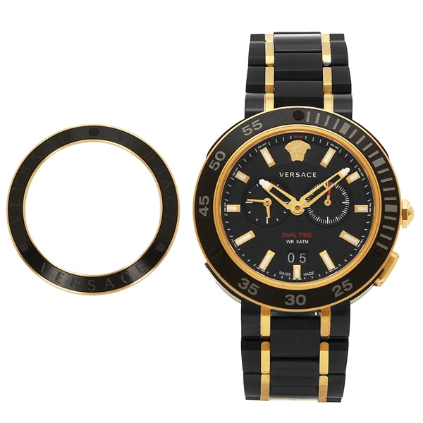 Versace V Extreme Pro Black Dial Two Tone Steel Strap Watch for Men - VCN040017