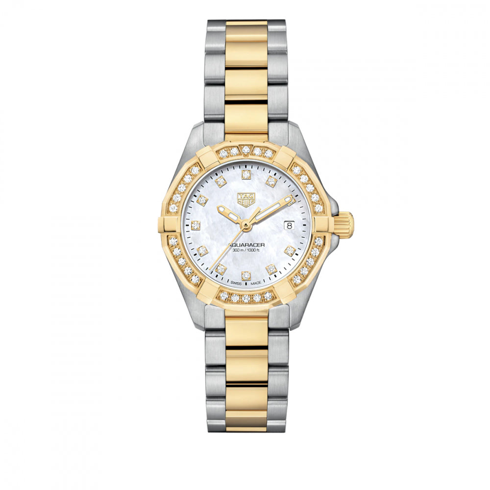 Tag Heuer Aquaracer Quartz Diamonds Mother of Pearl Dial Two Tone Steel Strap Watch for Women - WBD1423.BB0321