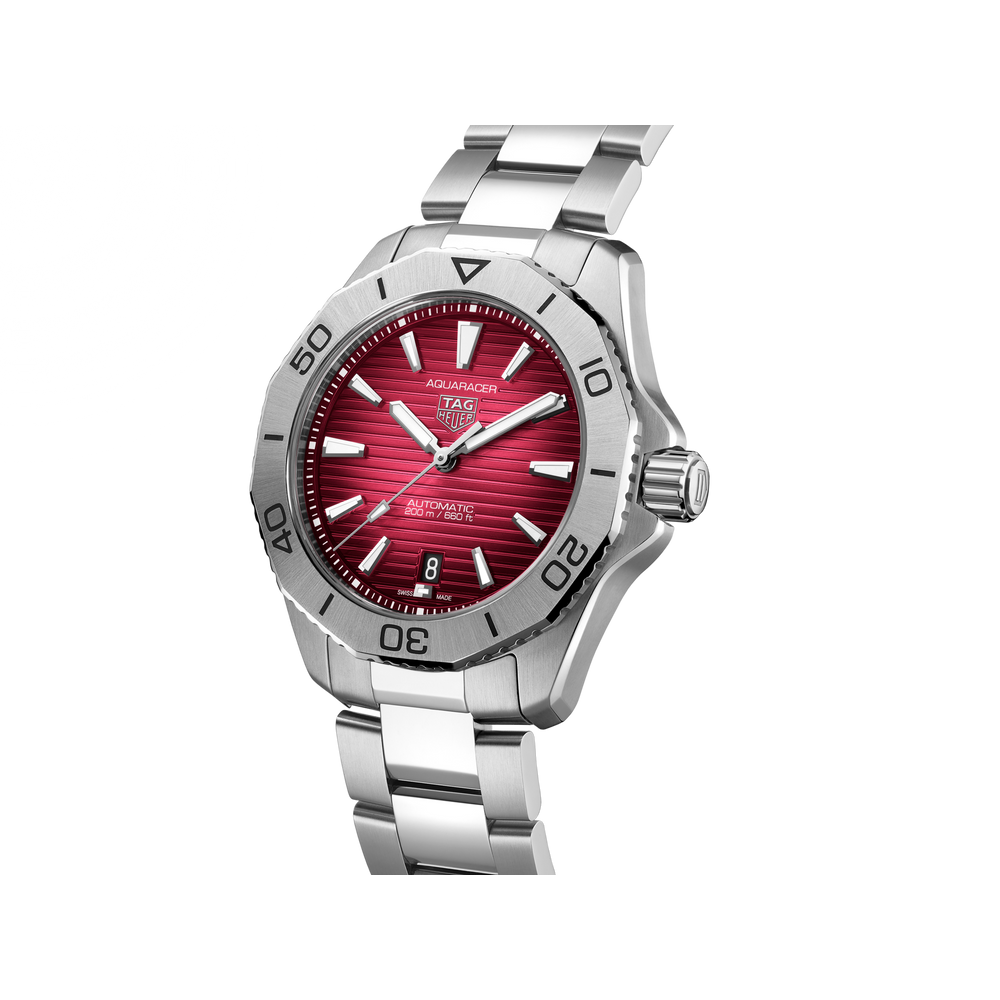 Tag Heuer Aquaracer Professional 200 Automatic Red Dial Silver Steel Strap Watch for Men - WBP2114.BA0627