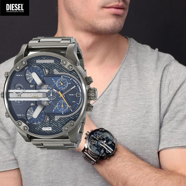 Diesel Big Daddy 2.0 Blue Dial Grey Stainless Steel Watch For Men - DZ7331