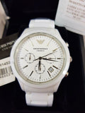 Emporio Armani Ceramica Chronograph White Dial White Steel Strap Watch For Men - AR1453