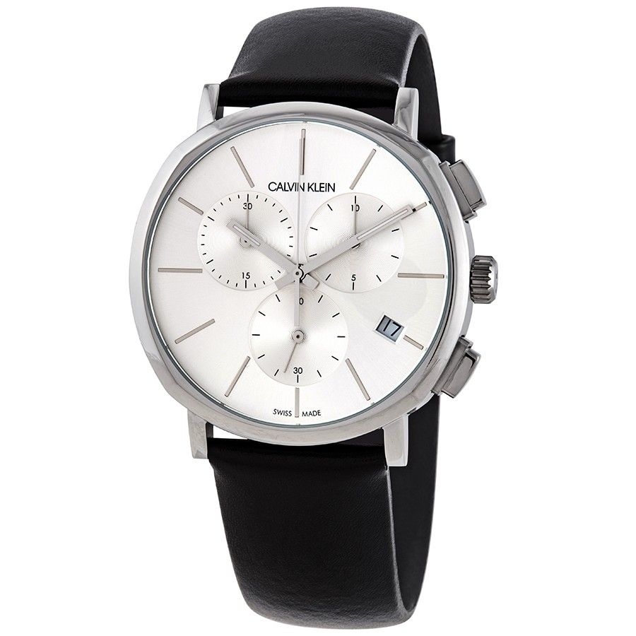 Calvin Klein Posh Silver Dial Black Leather Strap Watch for Men - K8Q371C6