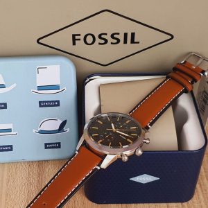 Fossil Townsman Chronograph Blue Dial Brown Leather Strap Watch for Men - FS5279