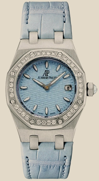 Audemars Piguet Royal Oak Quartz Diamonds Turquoise Dial Turquoise Leather Strap Watch for Women - 67601ST.ZZ.D034CR.01