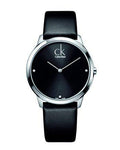 Calvin Klein Minimal Diamonds Black Dial Black Leather Strap Watch for Men - K3M211CS