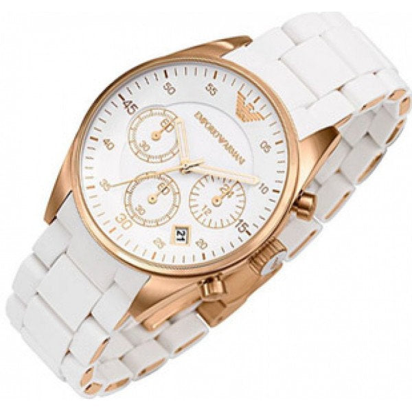 Emporio Armani Sportivo Silver Dial White Silicone Strap Watch For Women - AR5920