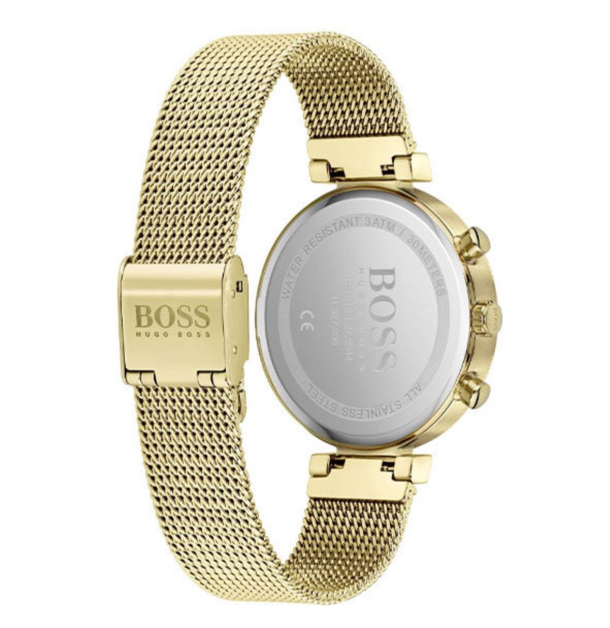 Hugo Boss Flawless Chronograph Silver Dial Gold Mesh Bracelet Watch for Women - 1502552