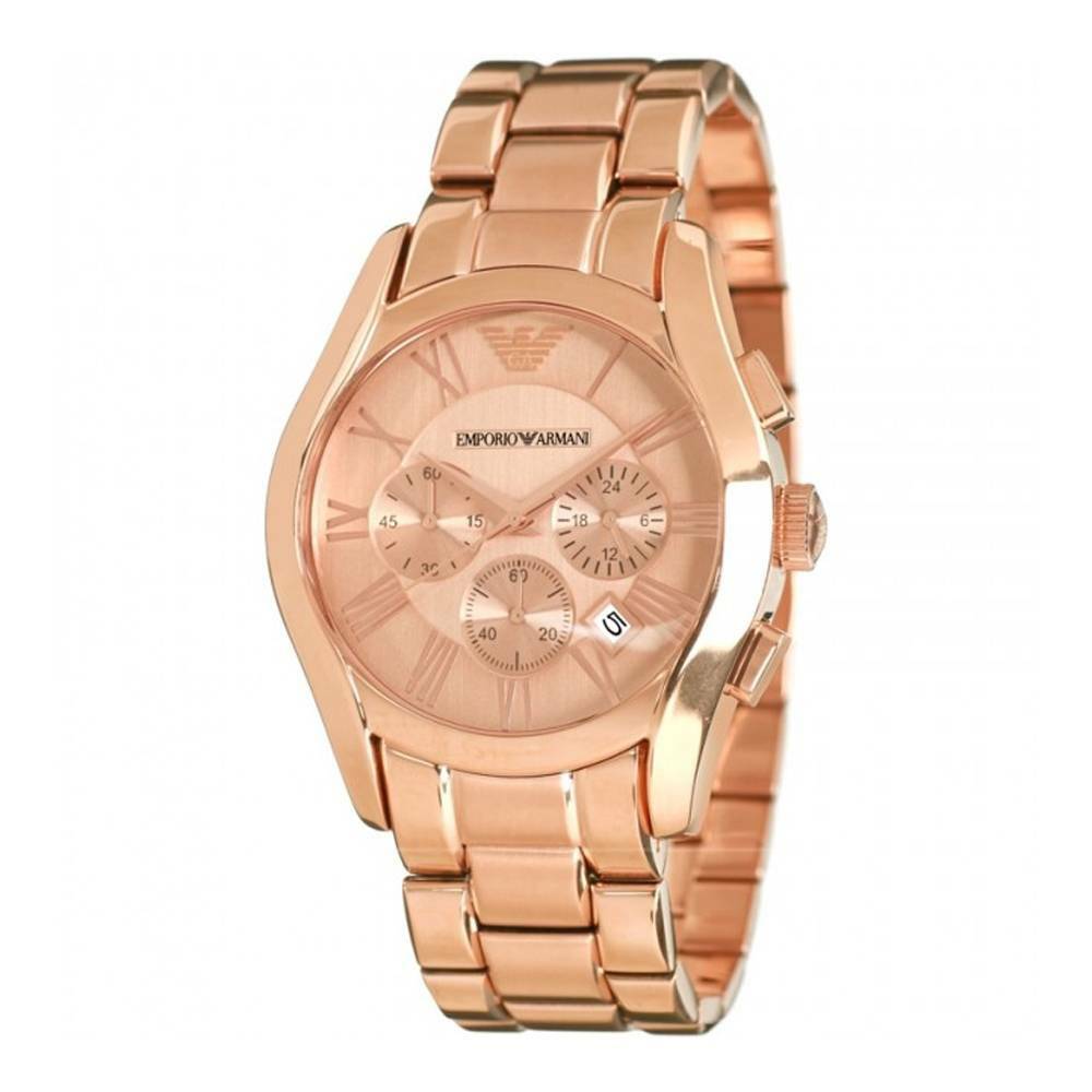 Emporio Armani Valente Chronograph Rose Gold Dial Rose Gold Steel Strap Watch For Men - AR0365