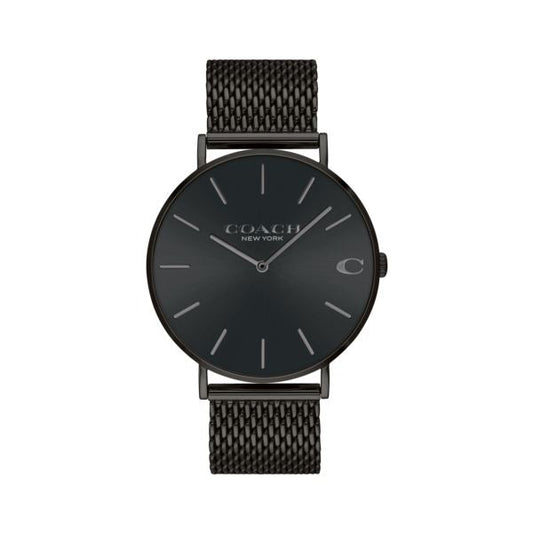 Coach Charles Black Dial Black Mesh Bracelet Watch for Men - 14602148