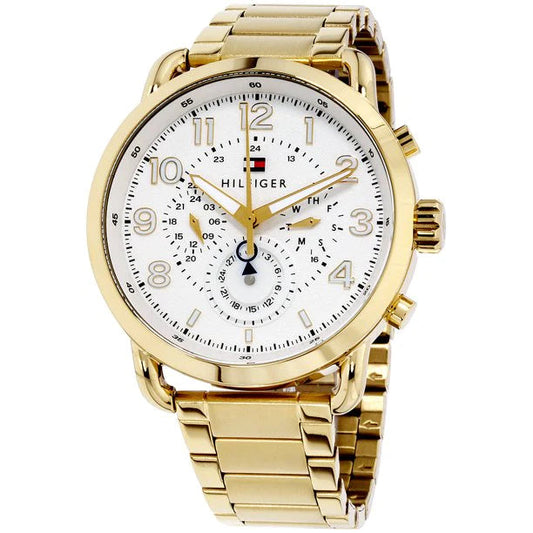 Tommy Hilfiger Quartz White Dial Gold Steel Strap Watch for Men - 1791455