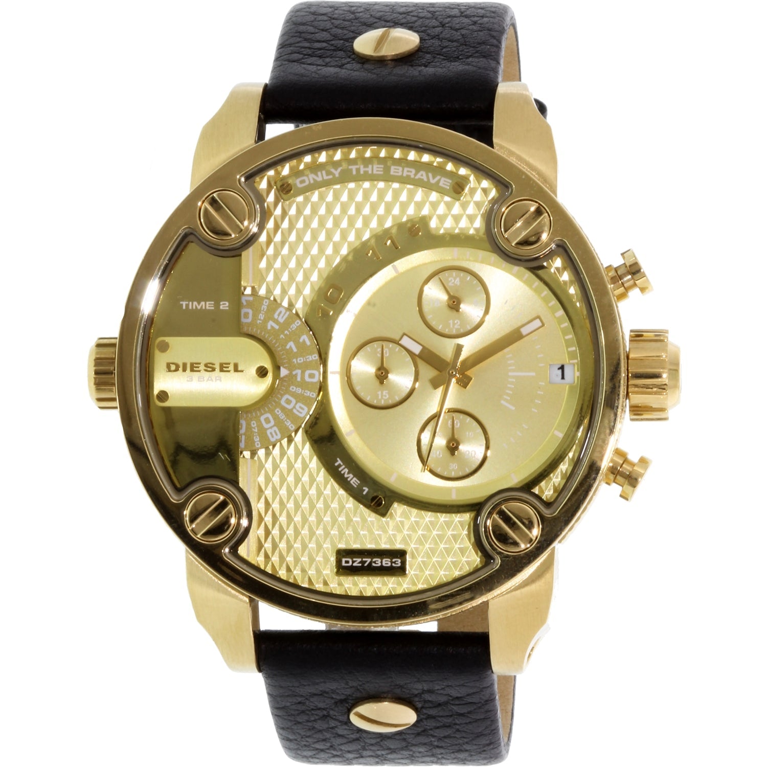 Diesel Mr Daddy Gold Dial Black Leather Strap Watch For Men - DZ7363