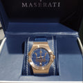 Maserati Potenza 42mm Rose Gold & Blue Dial Blue Leather Strap Watch For Men - R8851108027