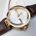 Gucci Interlocking Mother of Pearl Dial Brown Leather Strap Watch For Women - YA133516