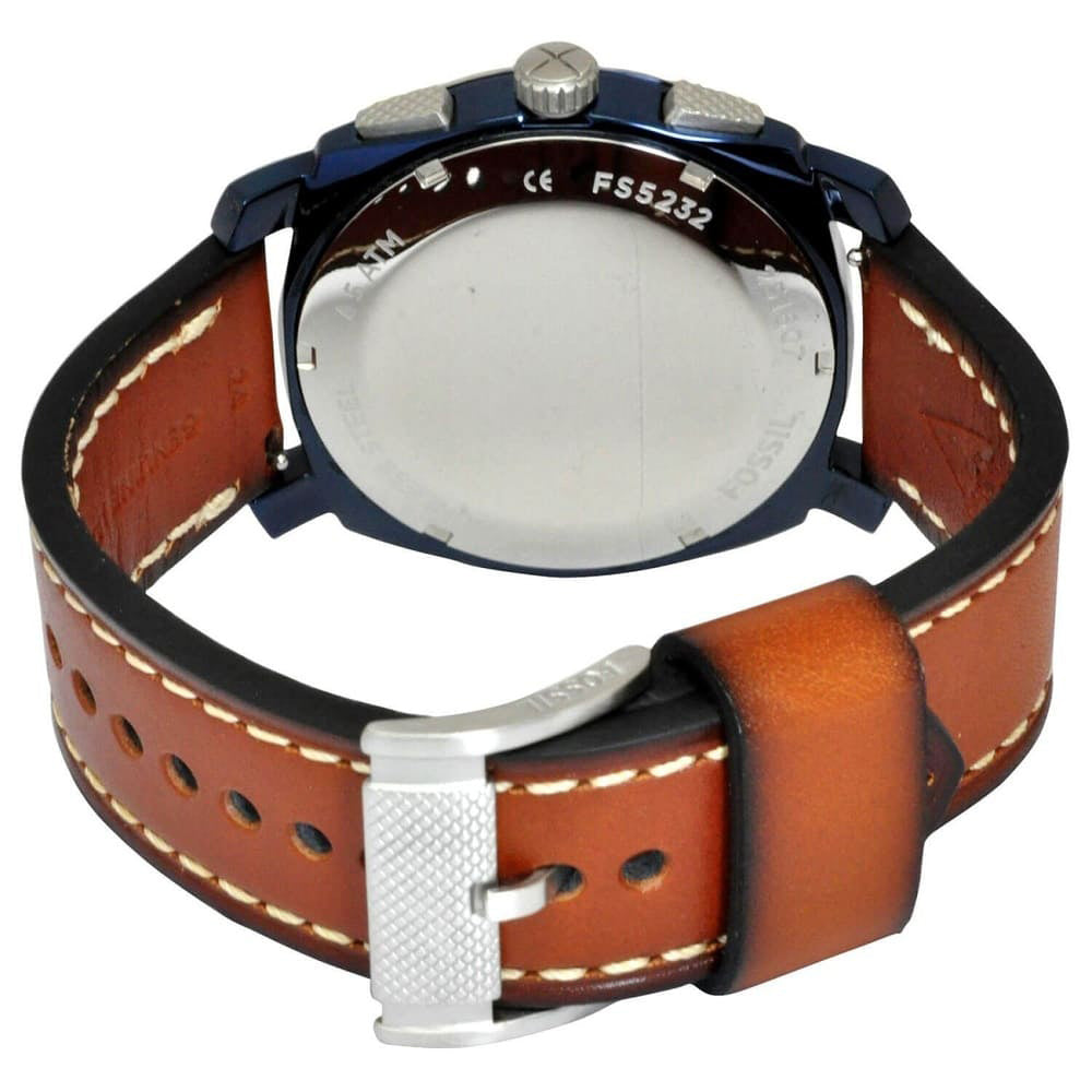 Fossil Machine Chronograph Blue Dial Brown Leather Strap Watch for Men - FS5232